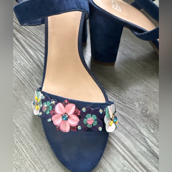 BP Lula Floral Suede Block Heel Blue Sandals Sz 8 - Picture 4 of 5
